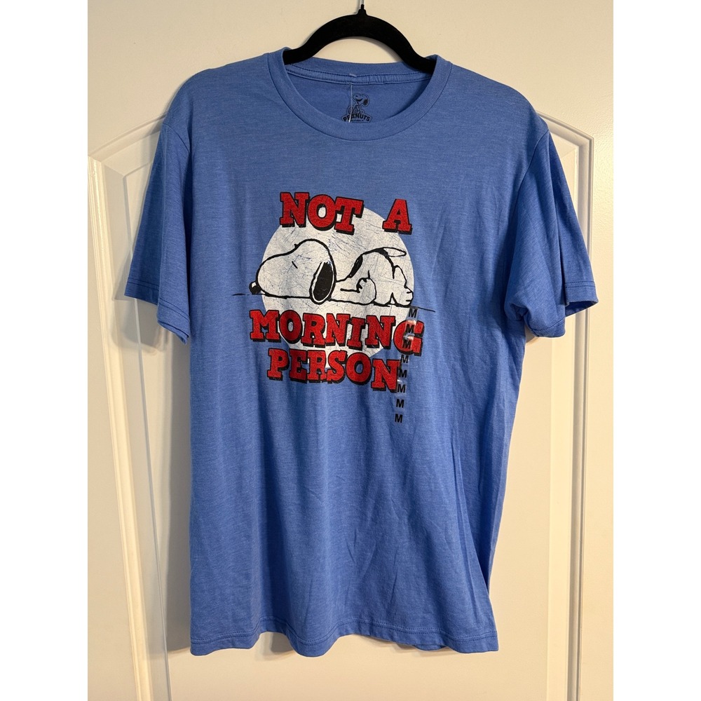 Peanuts Snoopy Graphic T-Shirt Medium Blue NEW Not A Morning Person Tee Cartoon